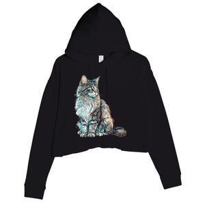 Maine Coon Cat Breed Colorful Mom Lady Crop Fleece Hoodie