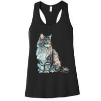 Maine Coon Cat Breed Colorful Mom Lady Women's Racerback Tank