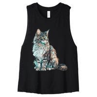 Maine Coon Cat Breed Colorful Mom Lady Women's Racerback Cropped Tank