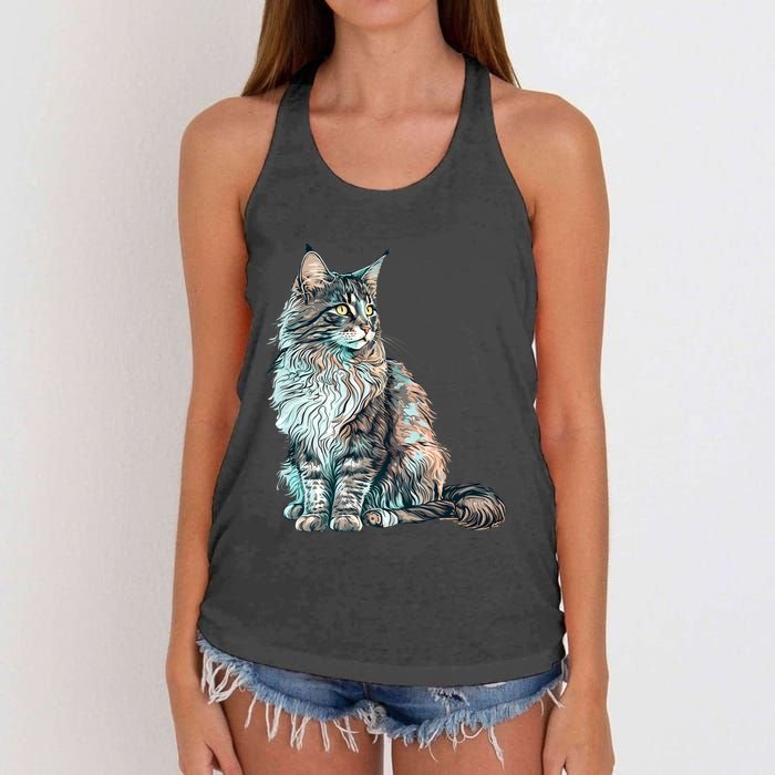 Maine Coon Cat Breed Colorful Mom Lady Women's Knotted Racerback Tank