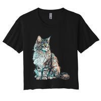 Maine Coon Cat Breed Colorful Mom Lady Women's Crop Top Tee