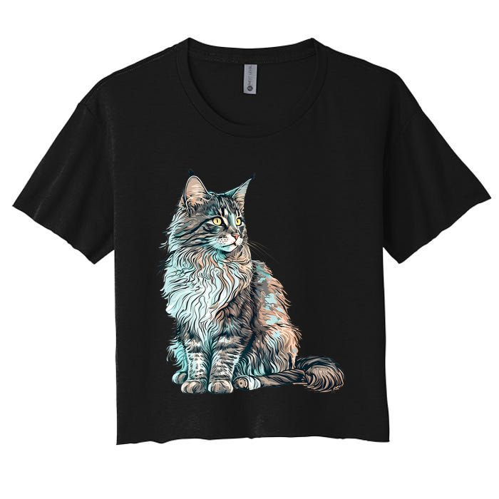 Maine Coon Cat Breed Colorful Mom Lady Women's Crop Top Tee