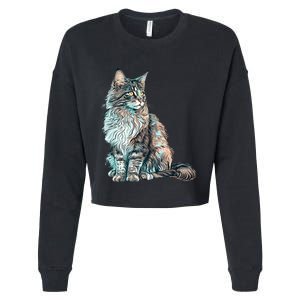 Maine Coon Cat Breed Colorful Mom Lady Cropped Pullover Crew