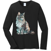 Maine Coon Cat Breed Colorful Mom Lady Ladies Long Sleeve Shirt