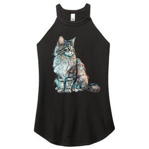 Maine Coon Cat Breed Colorful Mom Lady Women's Perfect Tri Rocker Tank