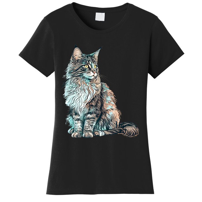 Maine Coon Cat Breed Colorful Mom Lady Women's T-Shirt