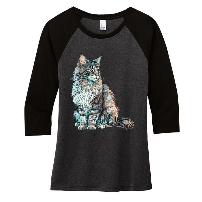 Maine Coon Cat Breed Colorful Mom Lady Women's Tri-Blend 3/4-Sleeve Raglan Shirt