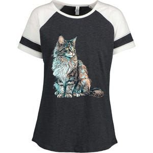 Maine Coon Cat Breed Colorful Mom Lady Enza Ladies Jersey Colorblock Tee