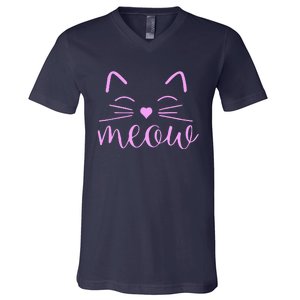 Meow Cute Cat Face Funny Quote For Cat Fans V-Neck T-Shirt