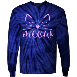 Meow Cute Cat Face Funny Quote For Cat Fans Tie-Dye Long Sleeve Shirt