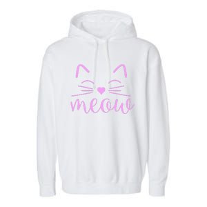 Meow Cute Cat Face Funny Quote For Cat Fans Garment-Dyed Fleece Hoodie