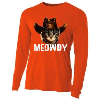 Meowdy Cat Cowboy Funny Cat Meme Cooling Performance Long Sleeve Crew