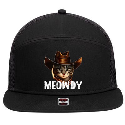 Meowdy Cat Cowboy Funny Cat Meme 7 Panel Mesh Trucker Snapback Hat