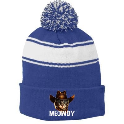 Meowdy Cat Cowboy Funny Cat Meme Stripe Pom Pom Beanie