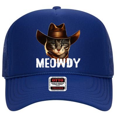 Meowdy Cat Cowboy Funny Cat Meme High Crown Mesh Back Trucker Hat