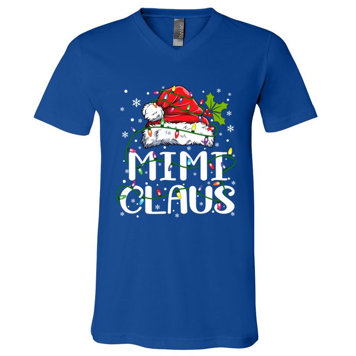 Mimi Claus Cool Gift Christmas Lights Pajama Family Matching Funny Gift V-Neck T-Shirt