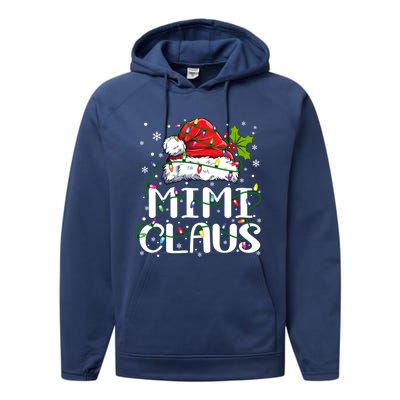 Mimi Claus Cool Gift Christmas Lights Pajama Family Matching Funny Gift Performance Fleece Hoodie