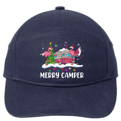 Merry Camper Camping Rv Funny Flamingo Pajama Christmas Cool Gift 7-Panel Snapback Hat