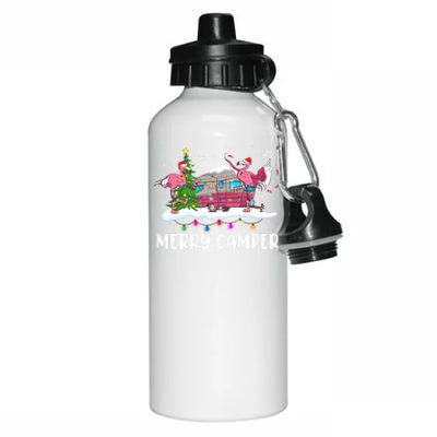 Merry Camper Camping Rv Funny Flamingo Pajama Christmas Cool Gift Aluminum Water Bottle 