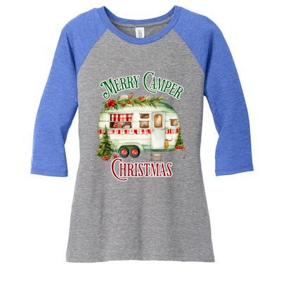 Merry Camper Christmas Holiday Design Great Gift Women's Tri-Blend 3/4-Sleeve Raglan Shirt