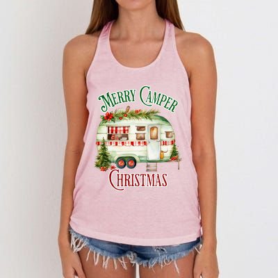 Merry Camper Christmas Holiday Design Great Gift Women's Knotted Racerback Tank