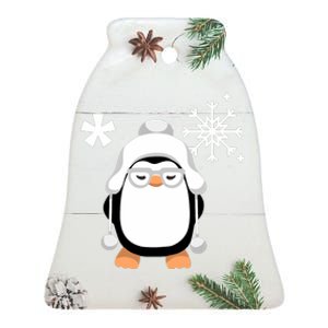 Merry Christmas Cute Penguin And Snowflake Ceramic Bell Ornament