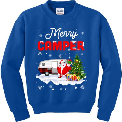 Merry Camper Christmas Santa Camper Camping Truck Red Plaid Gift Kids Sweatshirt