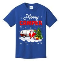 Merry Camper Christmas Santa Camper Camping Truck Red Plaid Gift Kids T-Shirt