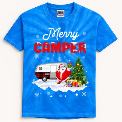 Merry Camper Christmas Santa Camper Camping Truck Red Plaid Gift Kids Tie-Dye T-Shirt