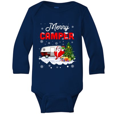 Merry Camper Christmas Santa Camper Camping Truck Red Plaid Gift Baby Long Sleeve Bodysuit