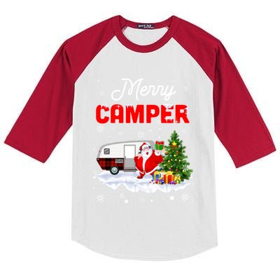 Merry Camper Christmas Santa Camper Camping Truck Red Plaid Gift Kids Colorblock Raglan Jersey