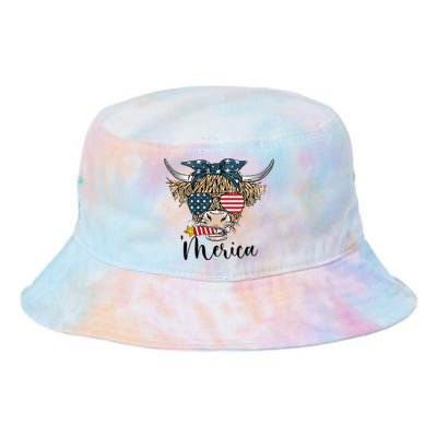 Merica Cow Cute Highland Cow With Bandana USA Fourth Of July Tie Dye Newport Bucket Hat