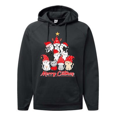 Merry Catmas Christmas Ugly Xmas Cat Lover Performance Fleece Hoodie