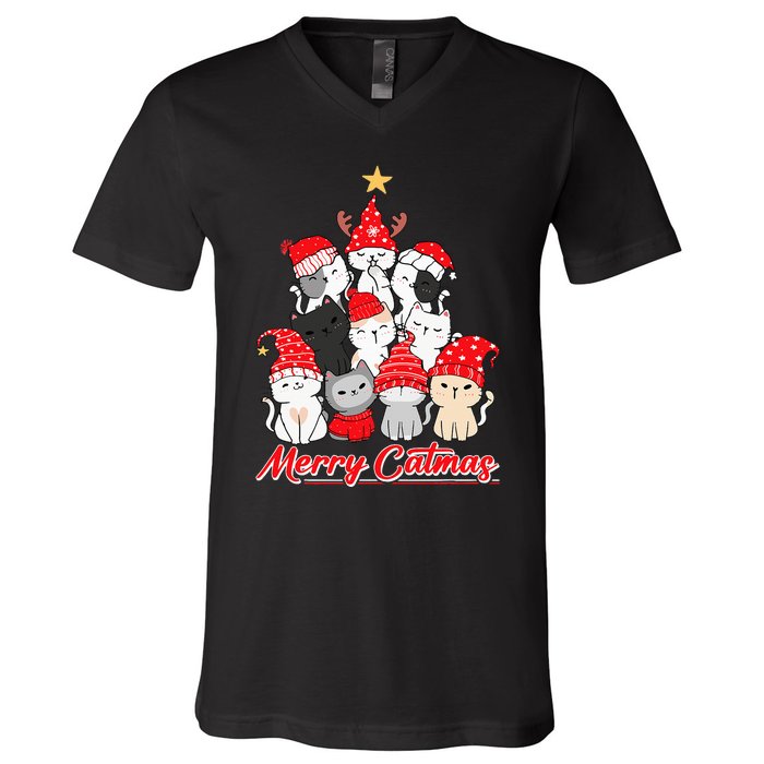 Merry Catmas Christmas Ugly Xmas Cat Lover V-Neck T-Shirt