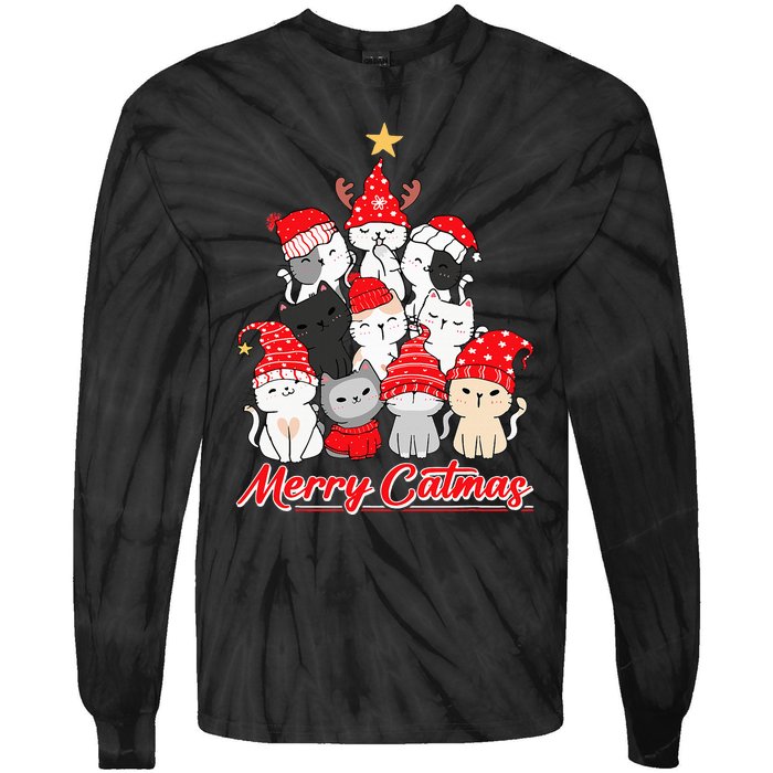 Merry Catmas Christmas Ugly Xmas Cat Lover Tie-Dye Long Sleeve Shirt