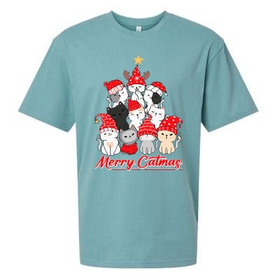 Merry Catmas Christmas Ugly Xmas Cat Lover Sueded Cloud Jersey T-Shirt