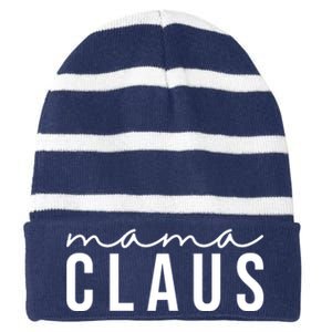 Mama Claus Christmas Holiday Striped Beanie with Solid Band