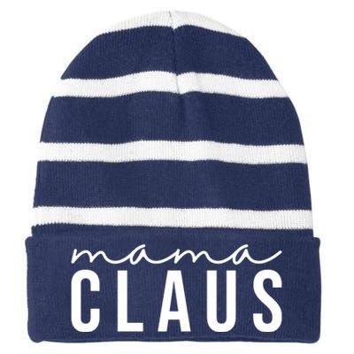 Mama Claus Christmas Holiday Striped Beanie with Solid Band