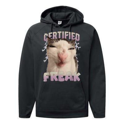 Meme Cat Certified Freak Eat Cement Cursed Cat Funny Gift Performance Fleece Hoodie