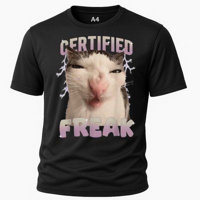 Meme Cat Certified Freak Eat Cement Cursed Cat Funny Gift Cooling Performance Crew T-Shirt