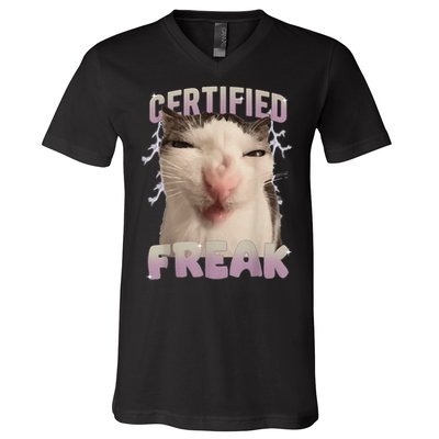 Meme Cat Certified Freak Eat Cement Cursed Cat Funny Gift V-Neck T-Shirt