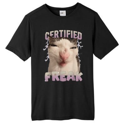 Meme Cat Certified Freak Eat Cement Cursed Cat Funny Gift Tall Fusion ChromaSoft Performance T-Shirt