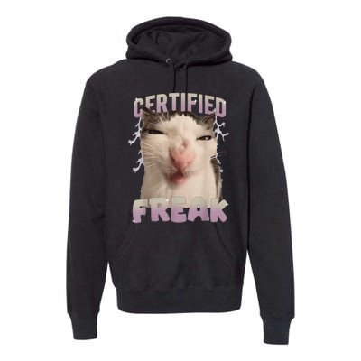 Meme Cat Certified Freak Eat Cement Cursed Cat Funny Gift Premium Hoodie