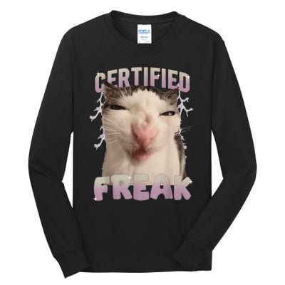 Meme Cat Certified Freak Eat Cement Cursed Cat Funny Gift Tall Long Sleeve T-Shirt