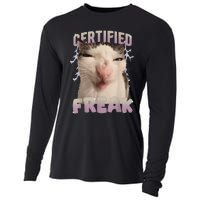 Meme Cat Certified Freak Eat Cement Cursed Cat Funny Gift Cooling Performance Long Sleeve Crew