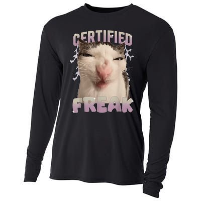 Meme Cat Certified Freak Eat Cement Cursed Cat Funny Gift Cooling Performance Long Sleeve Crew