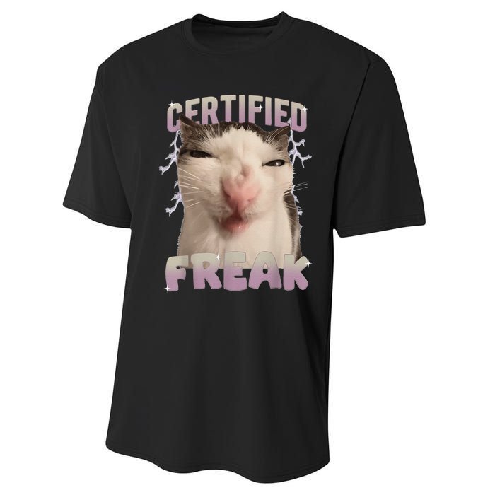 Meme Cat Certified Freak Eat Cement Cursed Cat Funny Gift Performance Sprint T-Shirt