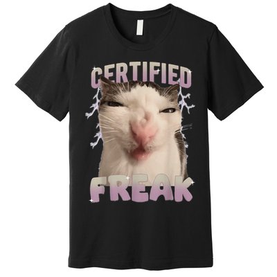 Meme Cat Certified Freak Eat Cement Cursed Cat Funny Gift Premium T-Shirt