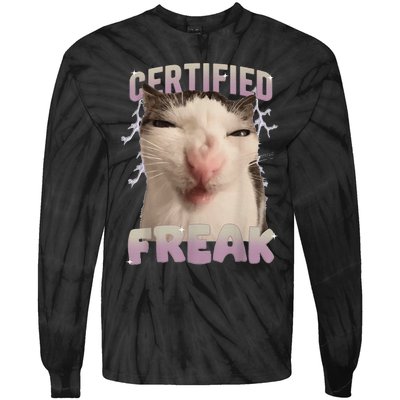 Meme Cat Certified Freak Eat Cement Cursed Cat Funny Gift Tie-Dye Long Sleeve Shirt