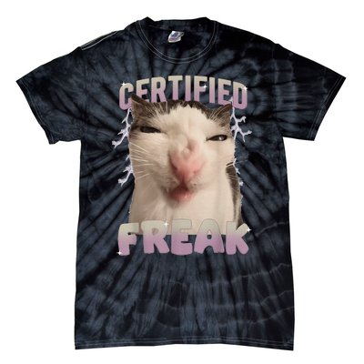 Meme Cat Certified Freak Eat Cement Cursed Cat Funny Gift Tie-Dye T-Shirt